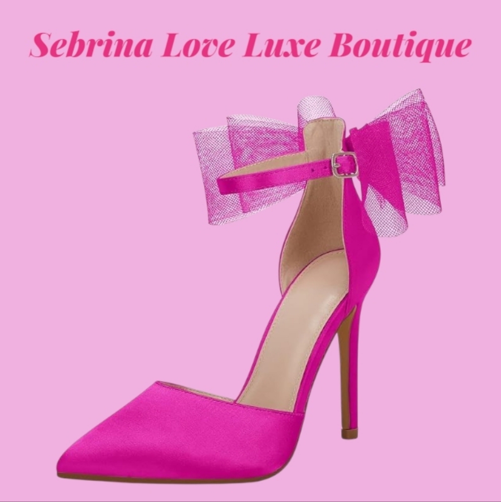 Sexy Pink Tulle Bow Detail Ankle Strap Heels